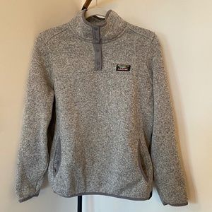 L.L.Bean Sweater Fleece Pullover, Gray, Petite